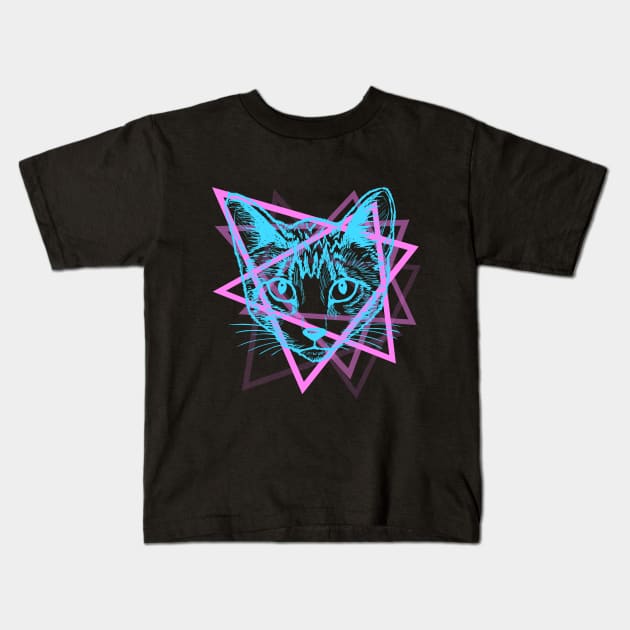 Psychedelic Rave Cat Abstract Vaporwave Gift Kids T-Shirt by VaporwaveAestheticDreams